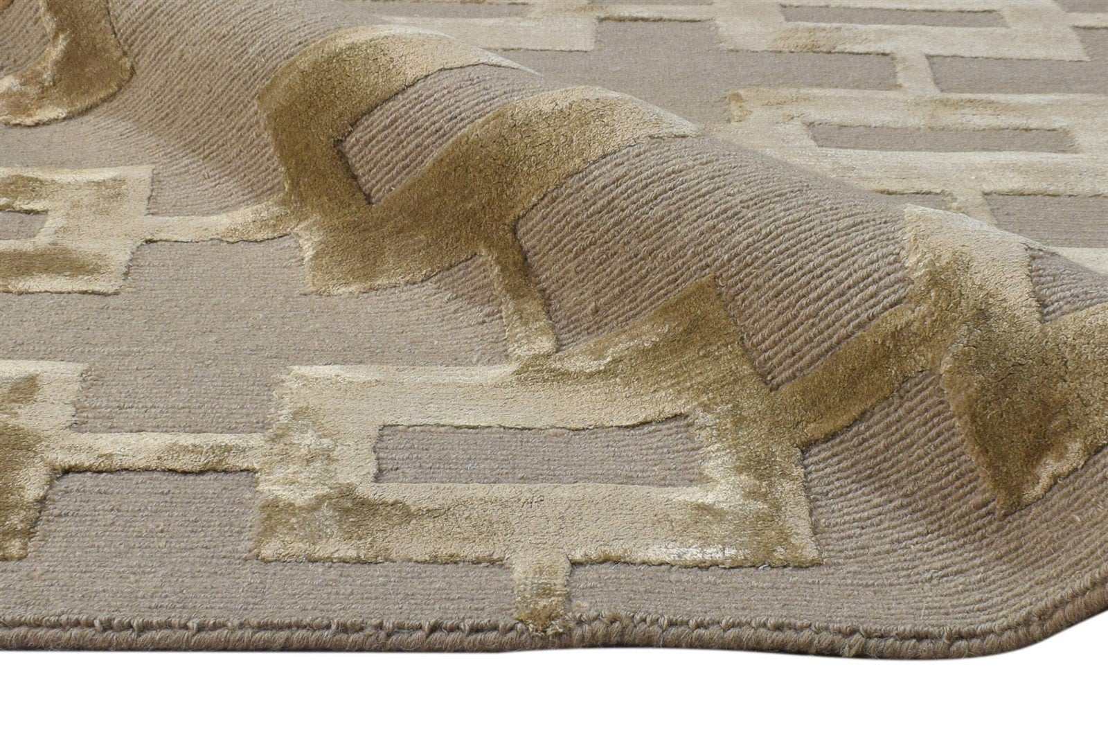 Wool / Silk Brown Rug 6X9 Modern Hand Knotted Scandinavian Geometric Room Size   7865097027733