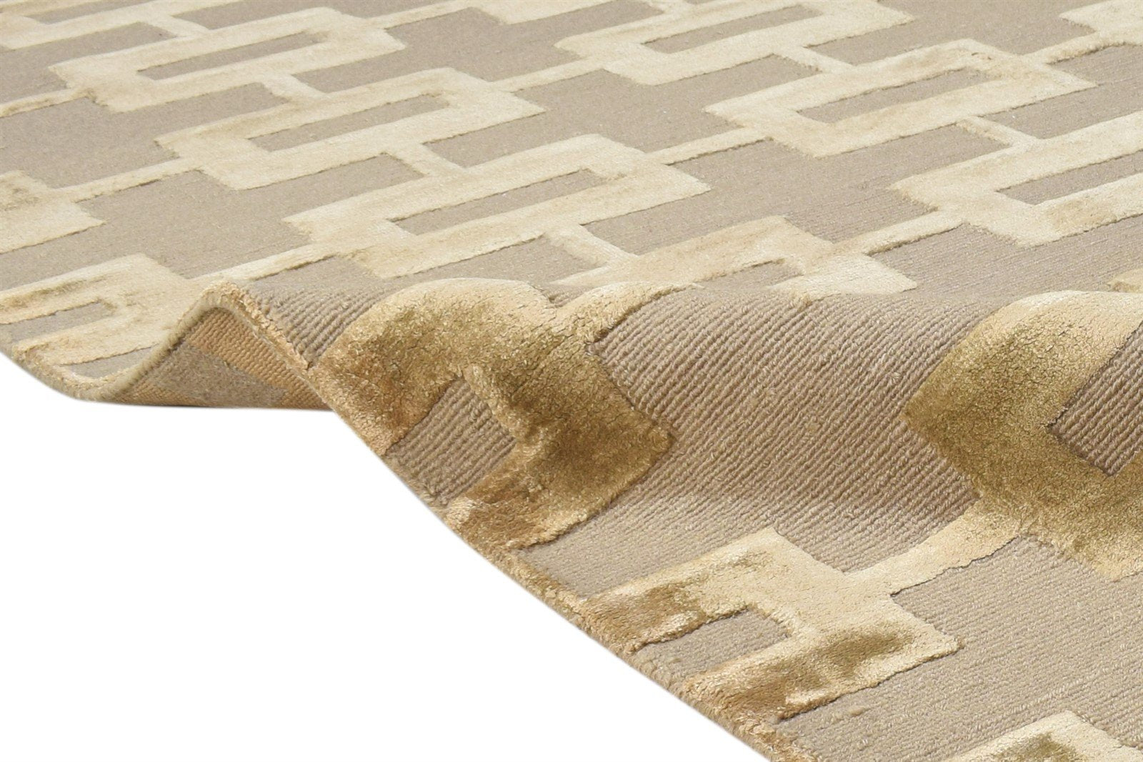 Wool / Silk Brown Rug 6X9 Modern Hand Knotted Scandinavian Geometric Room Size   7865097027733