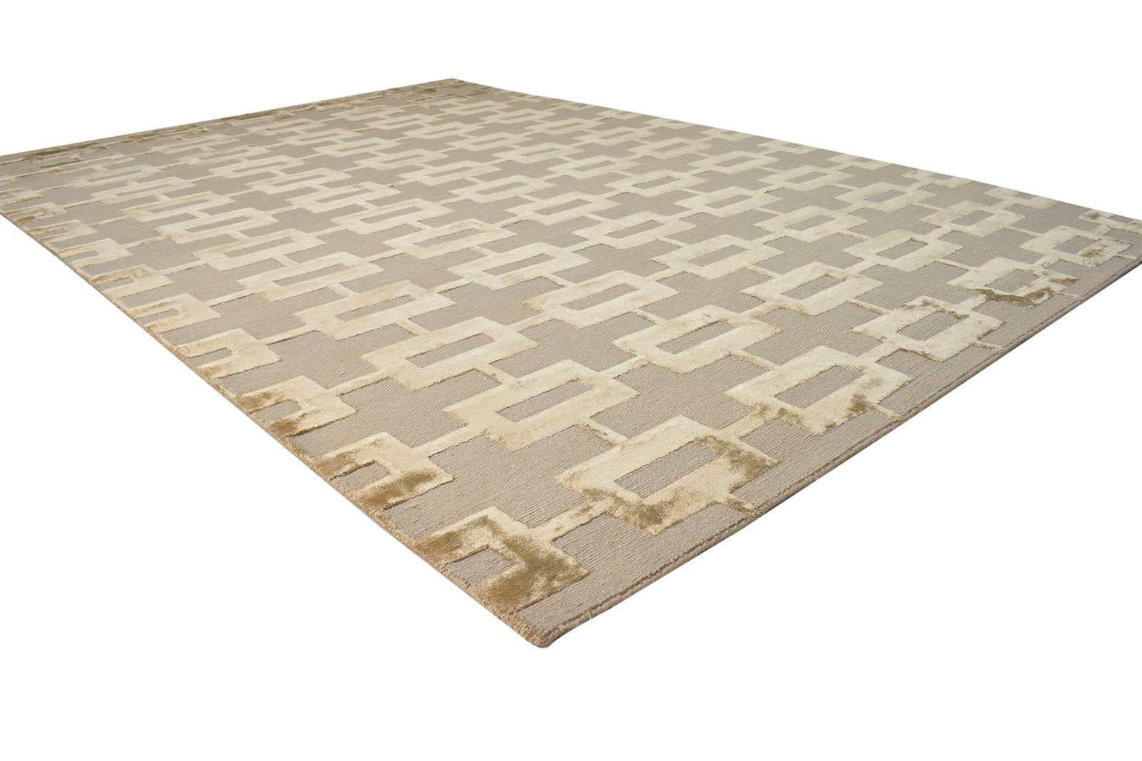 Wool / Silk Brown Rug 6X9 Modern Hand Knotted Scandinavian Geometric Room Size   7865097027733