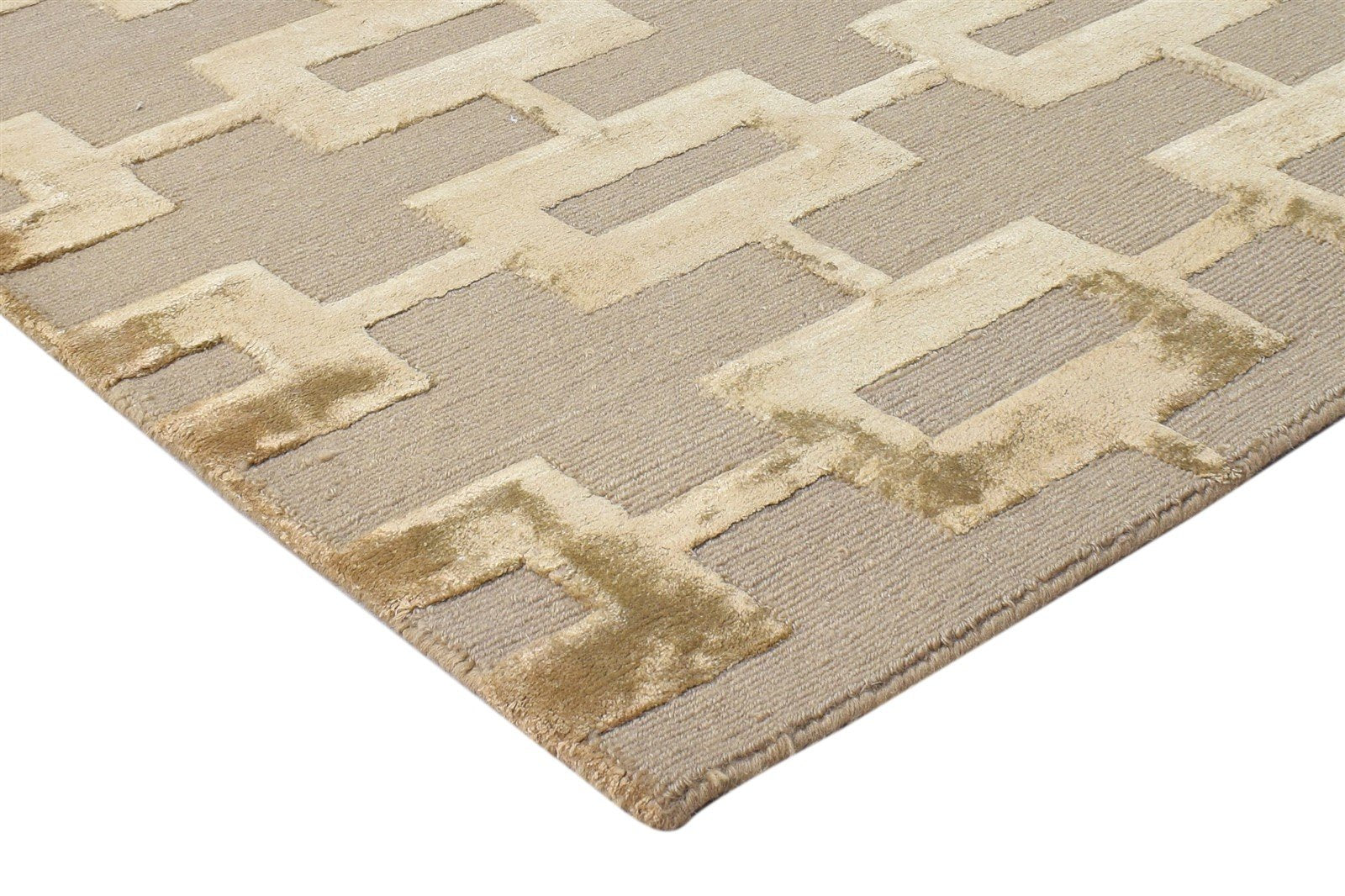 Wool / Silk Brown Rug 6X9 Modern Hand Knotted Scandinavian Geometric Room Size   7865097027733