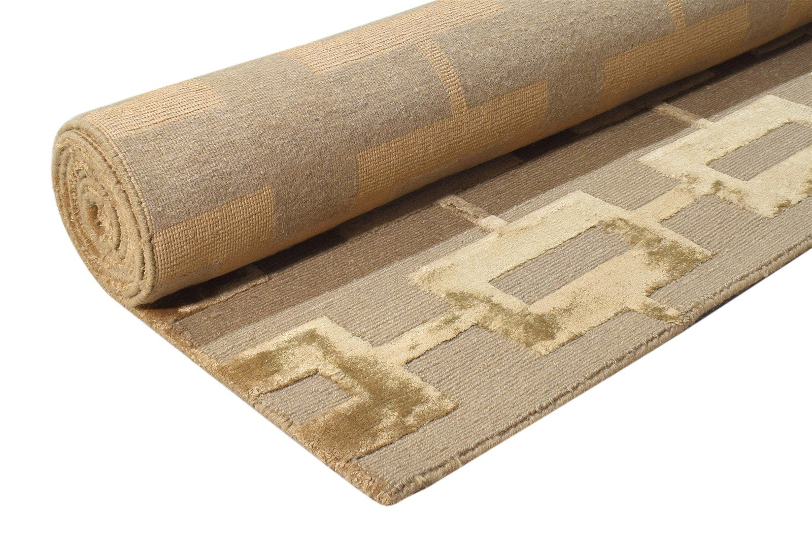 Wool / Silk Brown Rug 6X9 Modern Hand Knotted Scandinavian Geometric Room Size   7865097027733