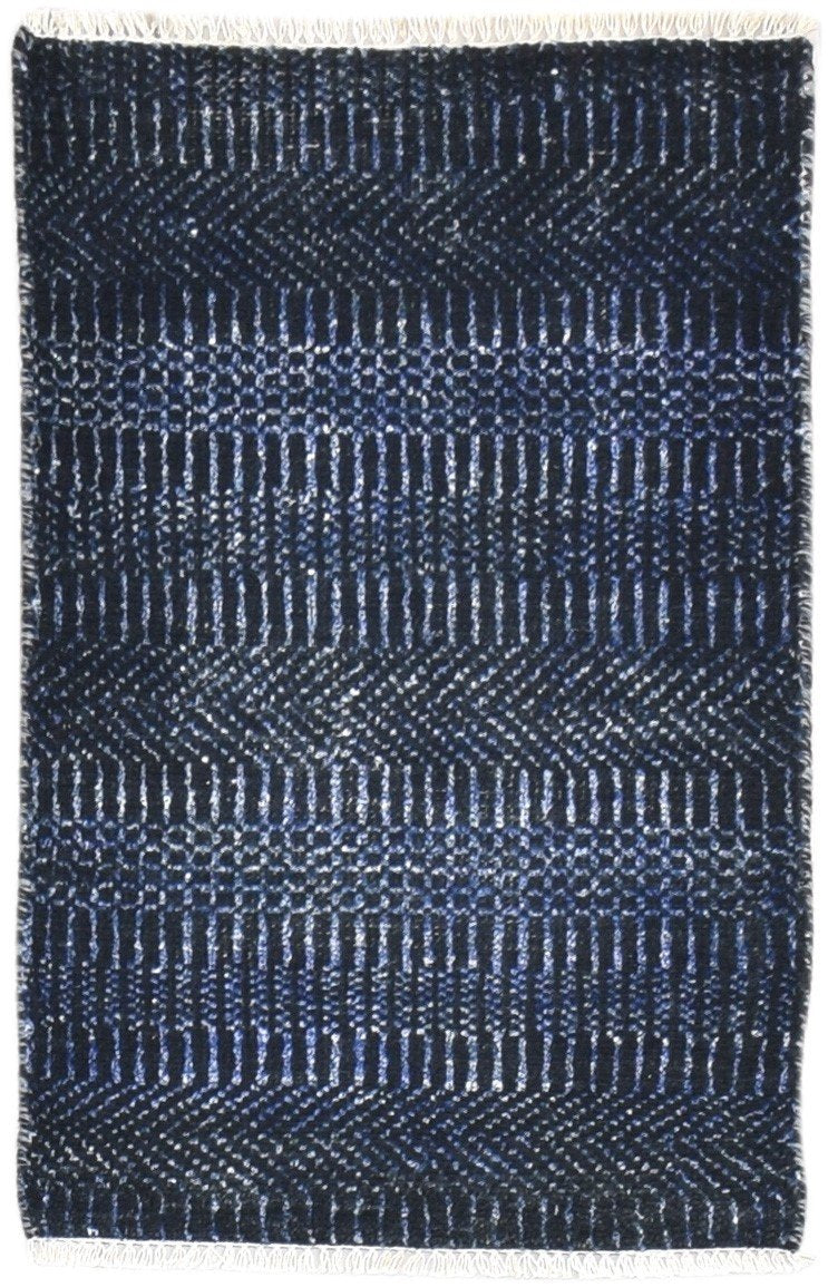 Wool / Silk Charcoal Rug 2X3 Modern Hand Knotted Grass Trellis Small Rug   7864198398101