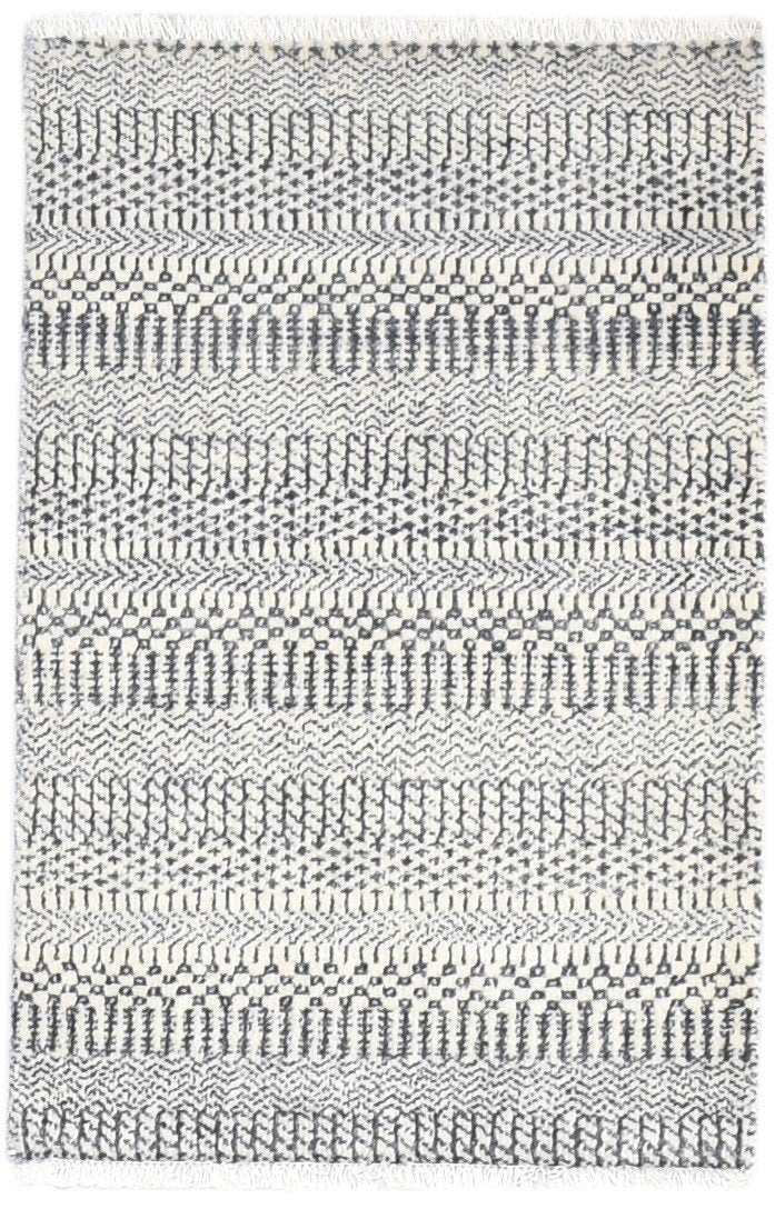 Wool Silk Charcoal Rug 2X3 Modern Hand Knotted Scandinavian Grass Trellis Small   7864316395669