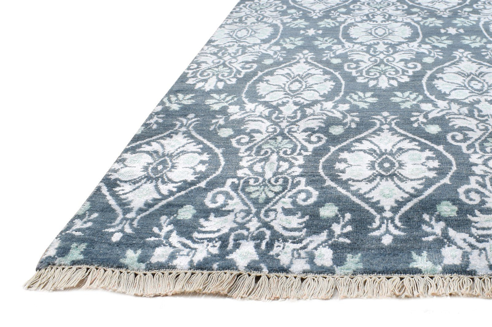 Wool / Silk Charcoal Rug 4X6 Transitional Hand Knotted European Damask Room Size   7865148080277