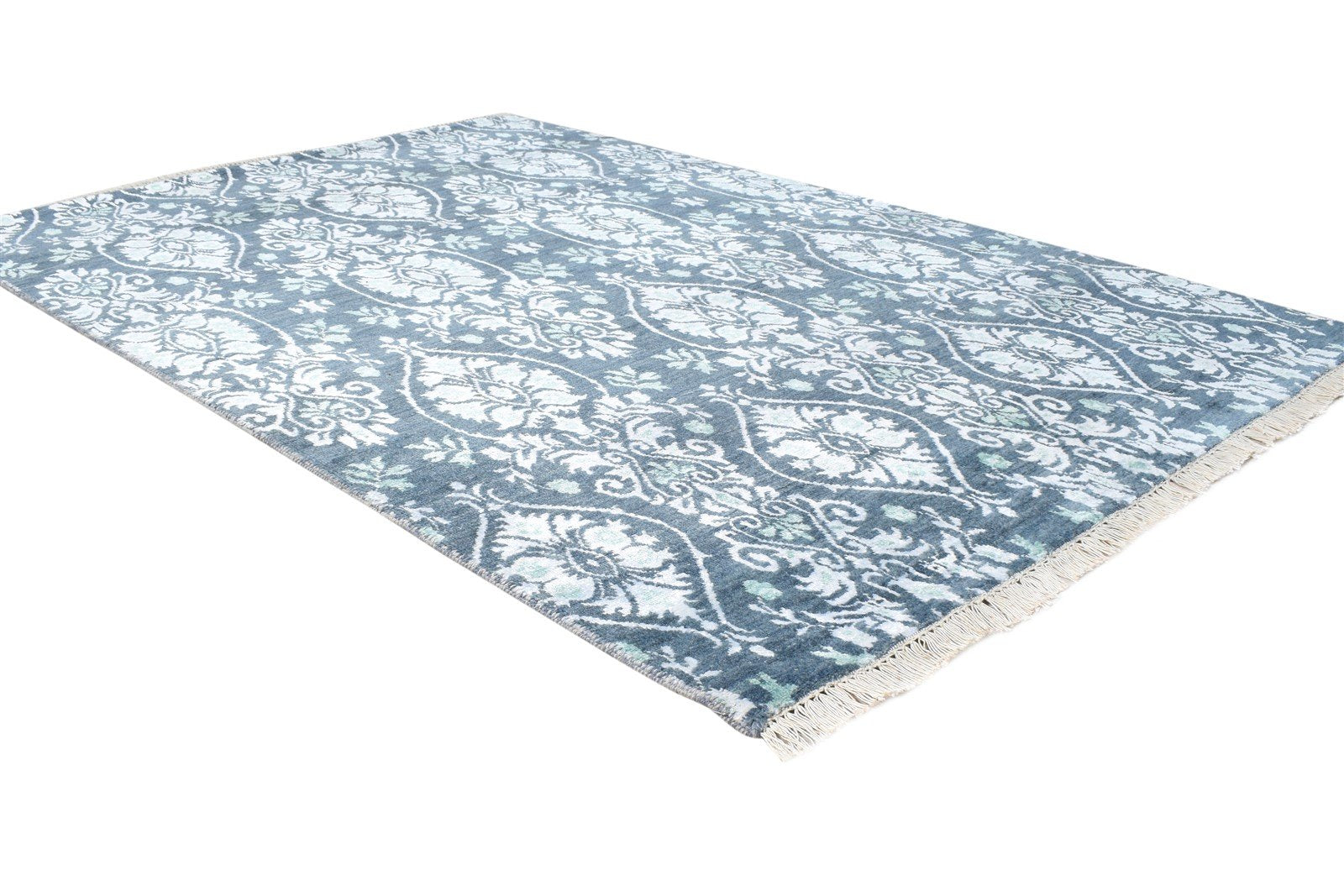 Wool / Silk Charcoal Rug 4X6 Transitional Hand Knotted European Damask Room Size   7865148080277