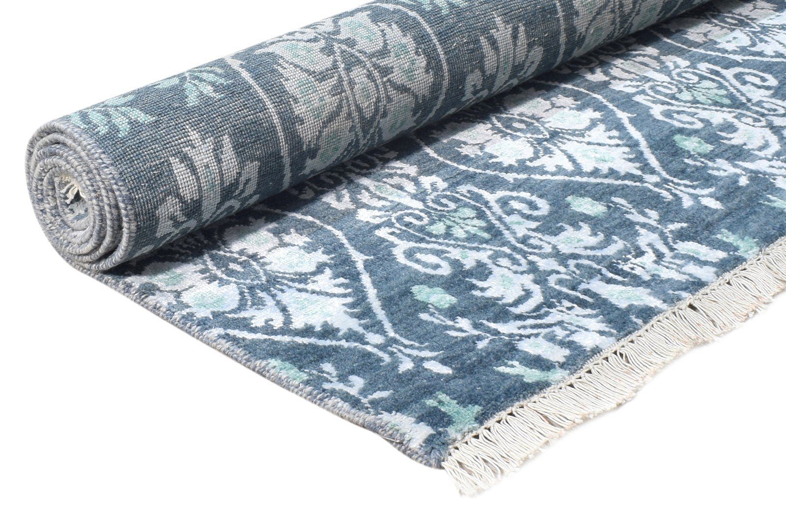 Wool / Silk Charcoal Rug 4X6 Transitional Hand Knotted European Damask Room Size   7865148080277