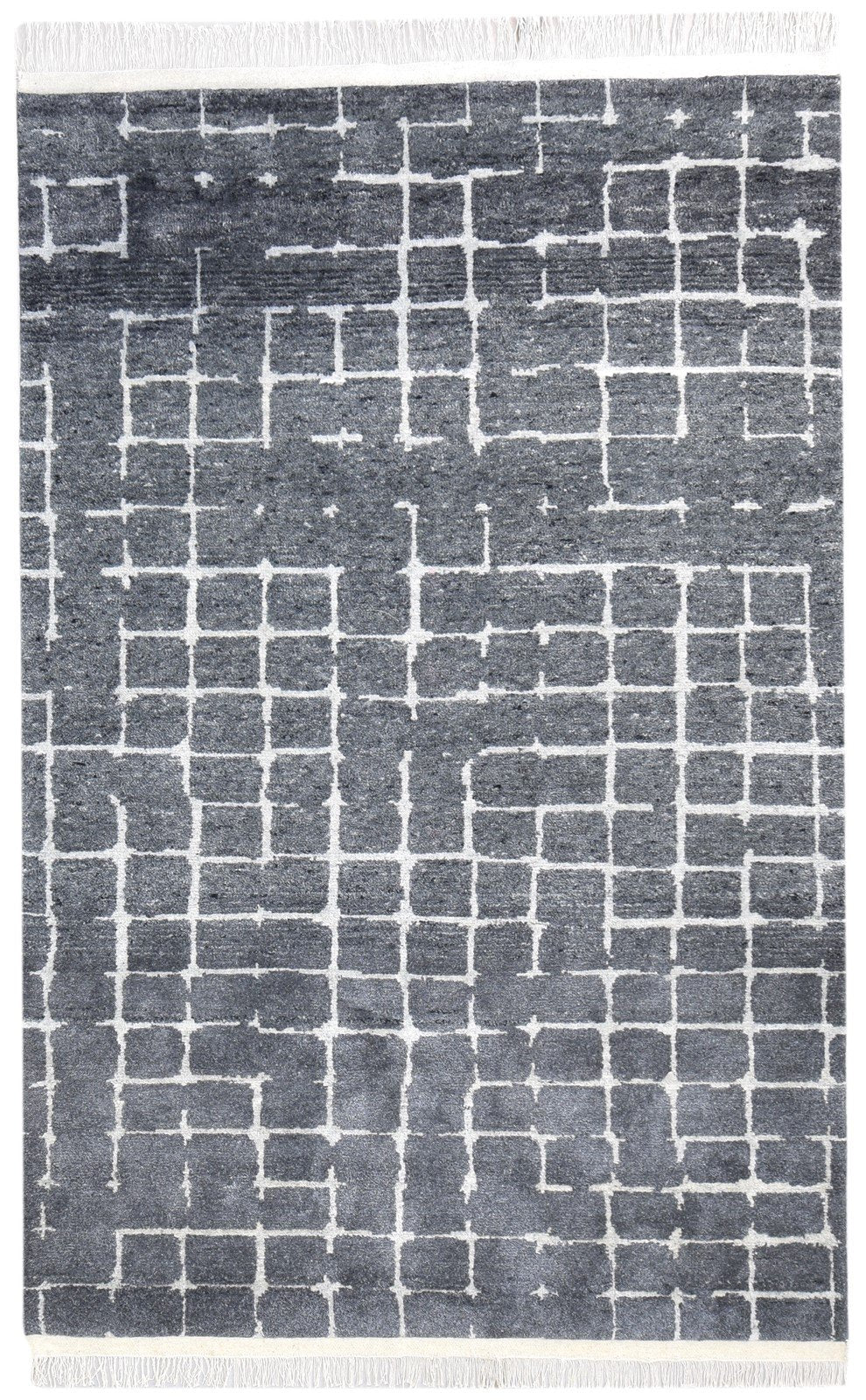Wool / Silk Charcoal Rug 5X8 Modern Hand Knotted Scandinavian Abstract Room Size   7865011699861