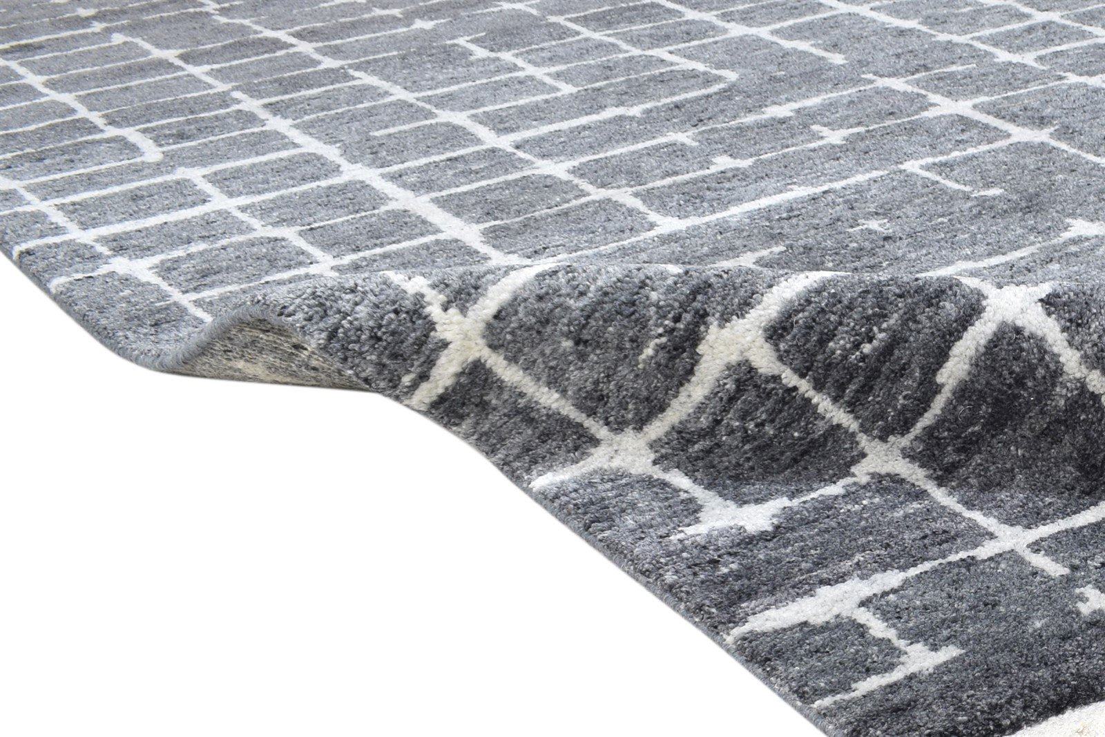 Wool / Silk Charcoal Rug 5X8 Modern Hand Knotted Scandinavian Abstract Room Size   7865011699861