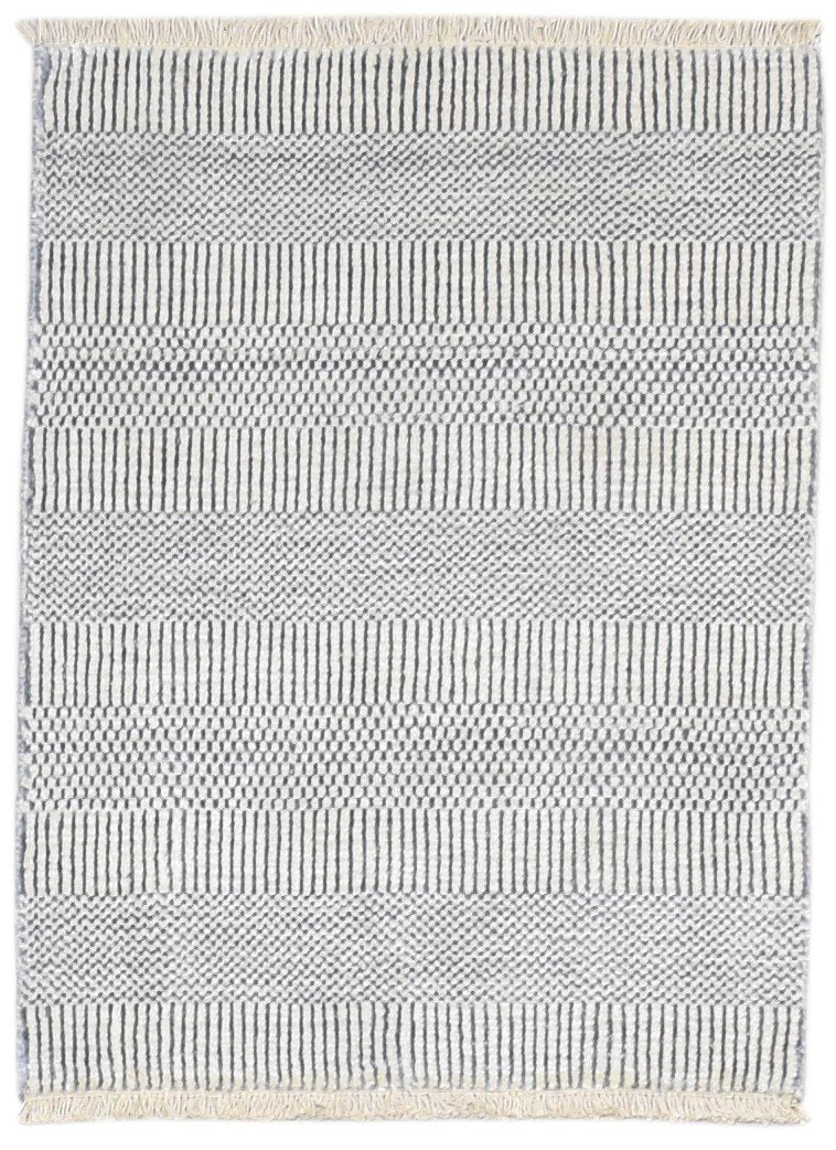 Wool / Silk Cream Rug 2X3 Modern Hand Knotted Scandinavian Grass Trellis Small   7864196268181