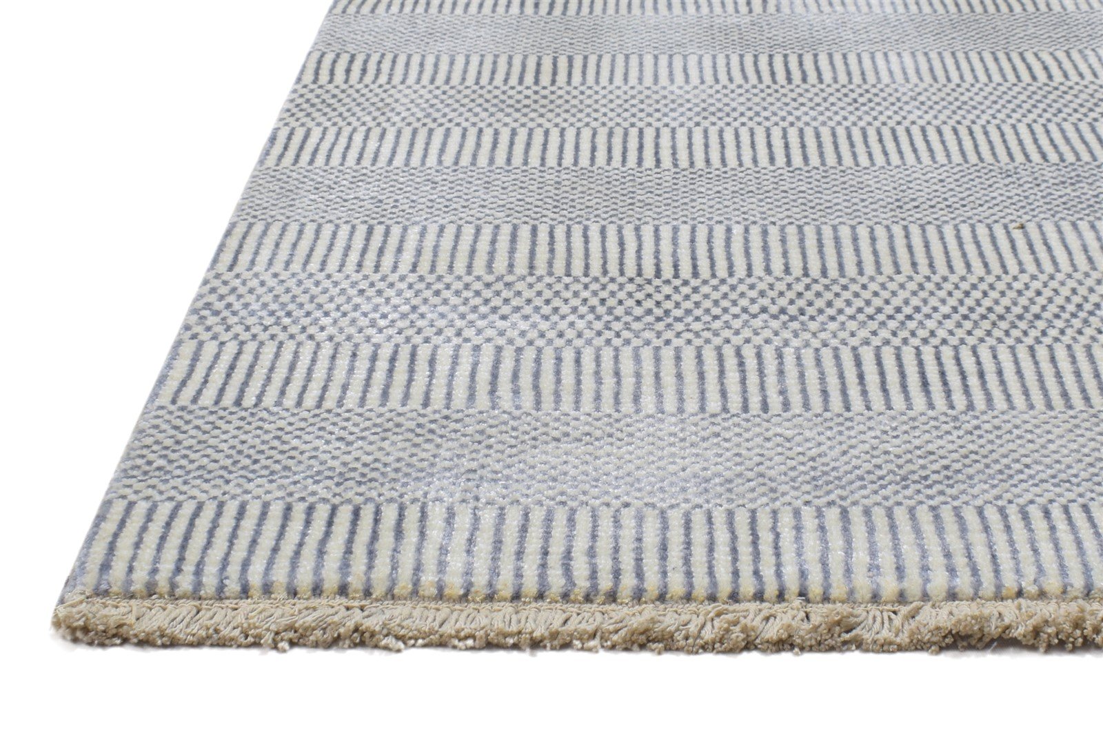 Wool / Silk Cream Rug 2X3 Modern Hand Knotted Scandinavian Grass Trellis Small   7864196268181