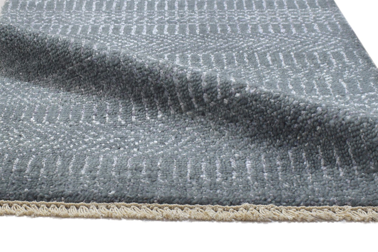 Wool / Silk Dark Grey Rug 2X3 Modern Hand Knotted Grass Trellis Small Rug   7864770035861