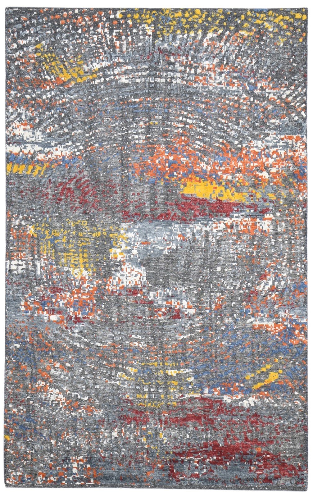 Wool / Silk Dark Grey Rug 5X8 Modern Hand Knotted Indian Abstract Room Size   7864431214741