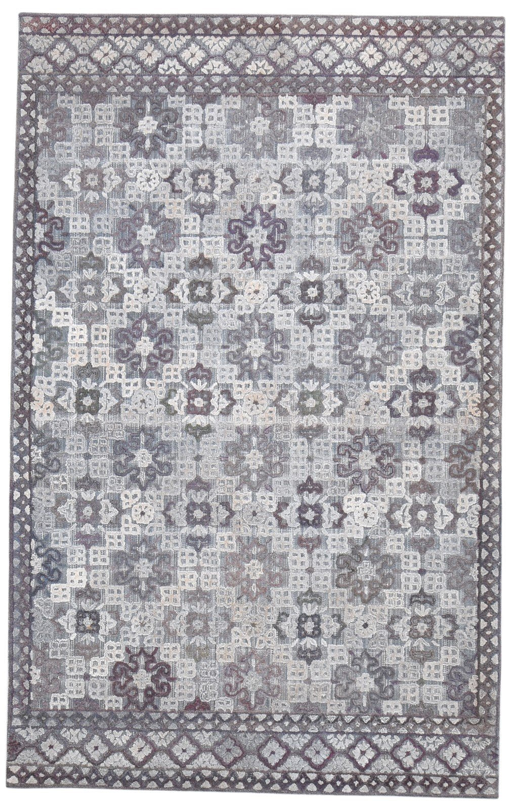 Wool Silk Dark Grey Rug 5X8 Modern Hand Tufted Scandinavian Geometric Room Size   7864329109653