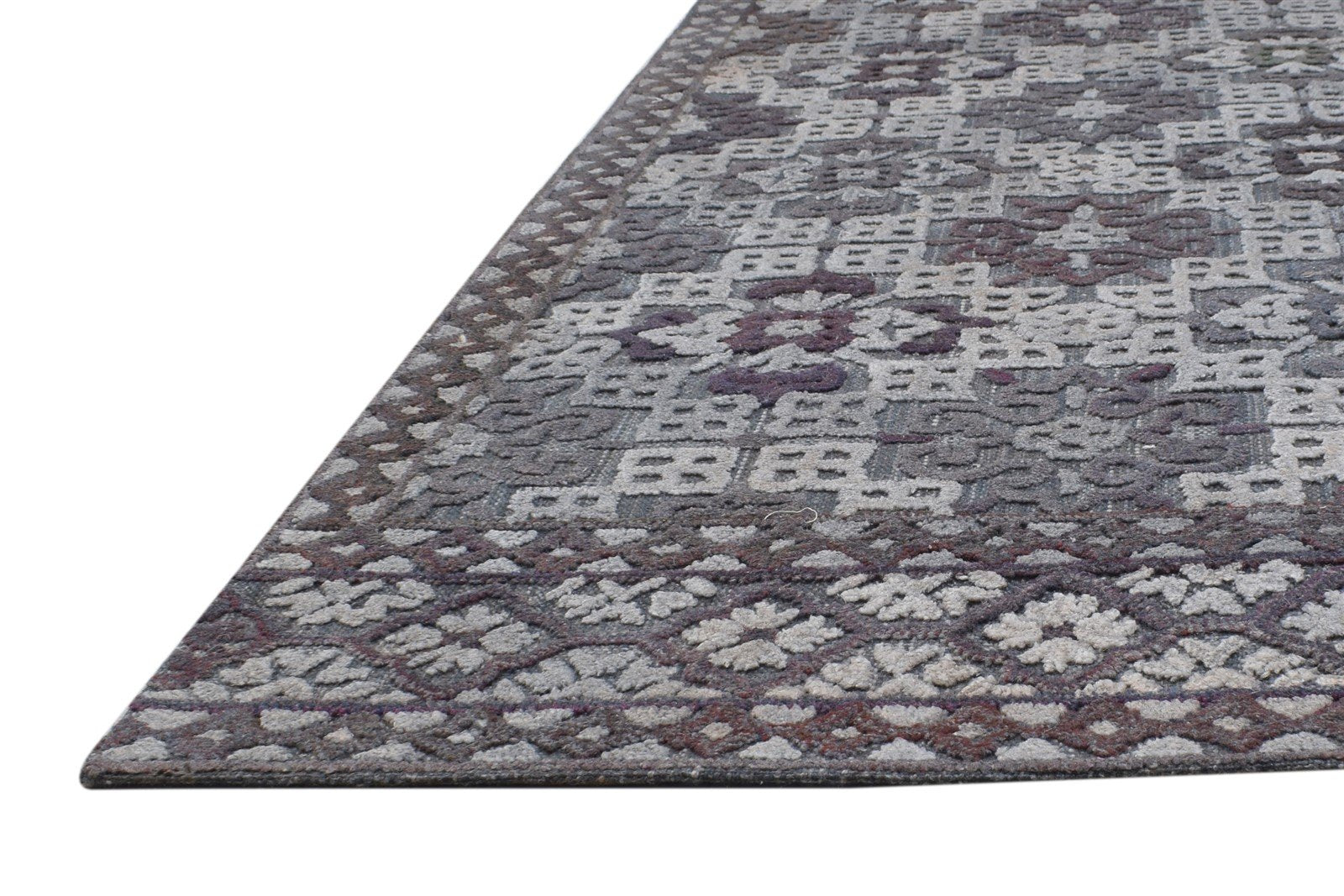 Wool Silk Dark Grey Rug 5X8 Modern Hand Tufted Scandinavian Geometric Room Size   7864329109653