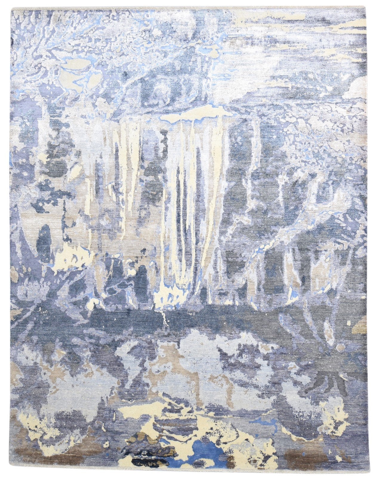 Wool / Silk Dark Grey Rug 8X10 Modern Hand Knotted Indian Abstract Large Carpet   7864325013653