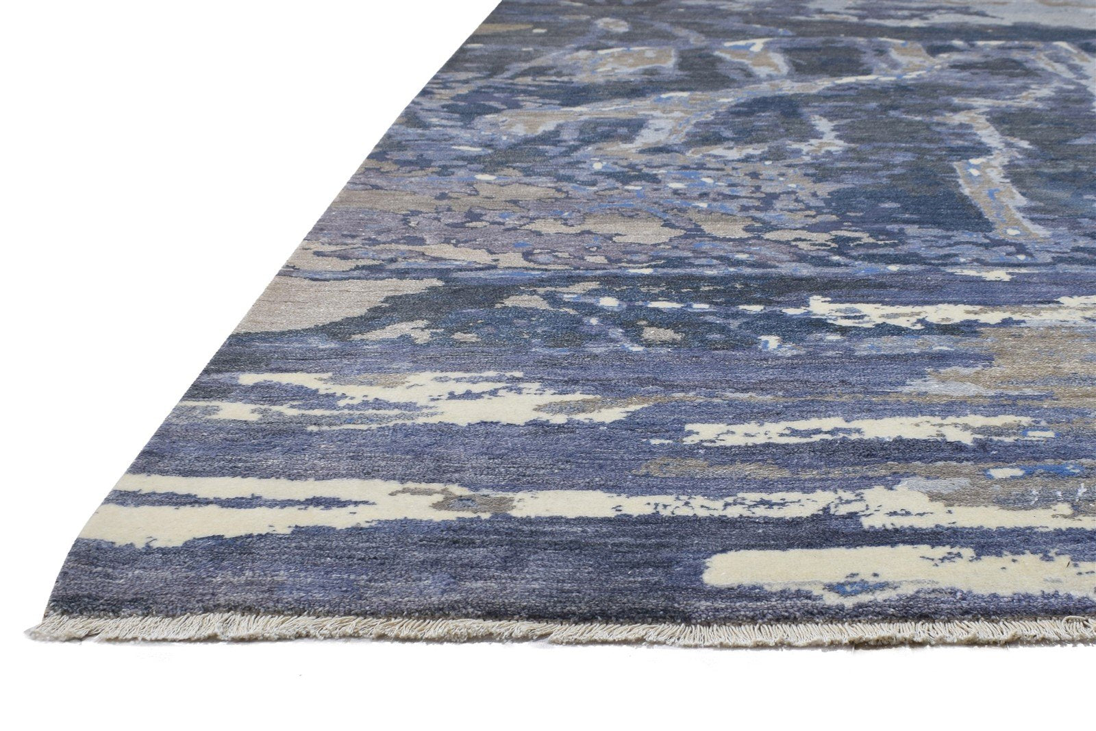 Wool / Silk Dark Grey Rug 8X10 Modern Hand Knotted Indian Abstract Large Carpet   7864325013653