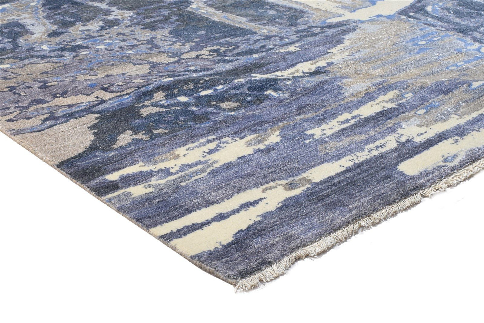 Wool / Silk Dark Grey Rug 8X10 Modern Hand Knotted Indian Abstract Large Carpet   7864325013653