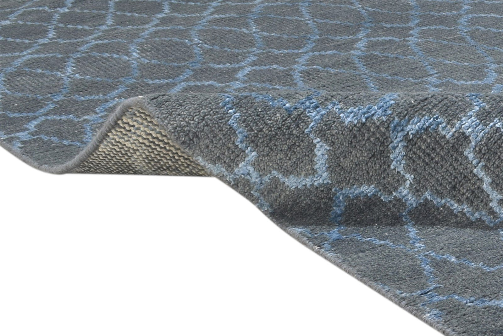 Wool / Silk Dark Grey Rug 8X10 Modern Hand Knotted Moroccan Trellis Large   7864343724181