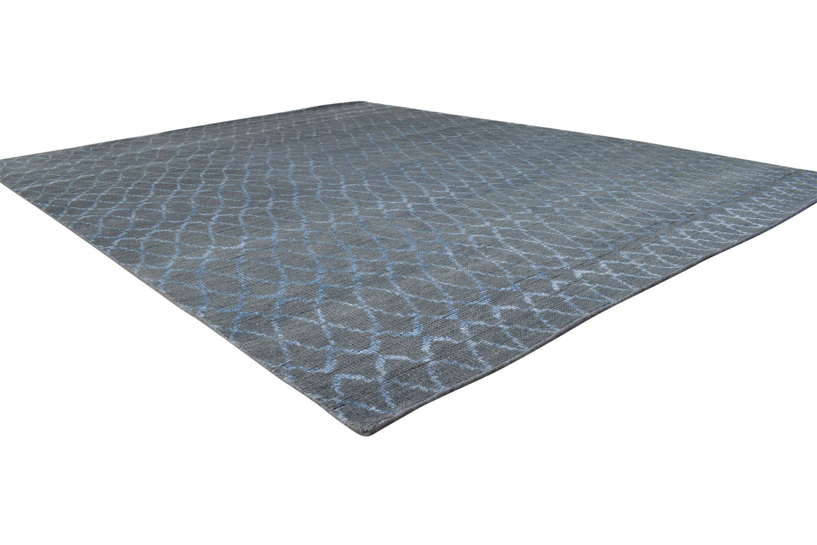 Wool / Silk Dark Grey Rug 8X10 Modern Hand Knotted Moroccan Trellis Large   7864343724181