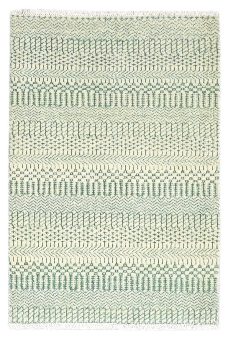 Wool / Silk Green Rug 2X3 Modern Hand Knotted Scandinavian Grass Trellis Small   7864217043093