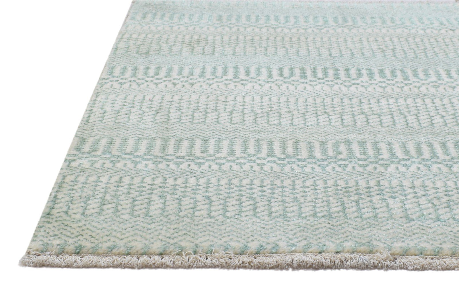 Wool / Silk Green Rug 2X3 Modern Hand Knotted Scandinavian Grass Trellis Small   7864217043093