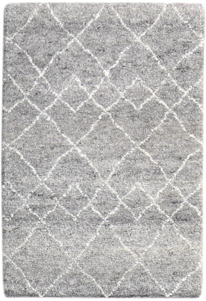 Wool / Silk Grey Rug 2' X 3' Modern Hand Knotted Moroccan Diamond Small Carpet   7865050857621