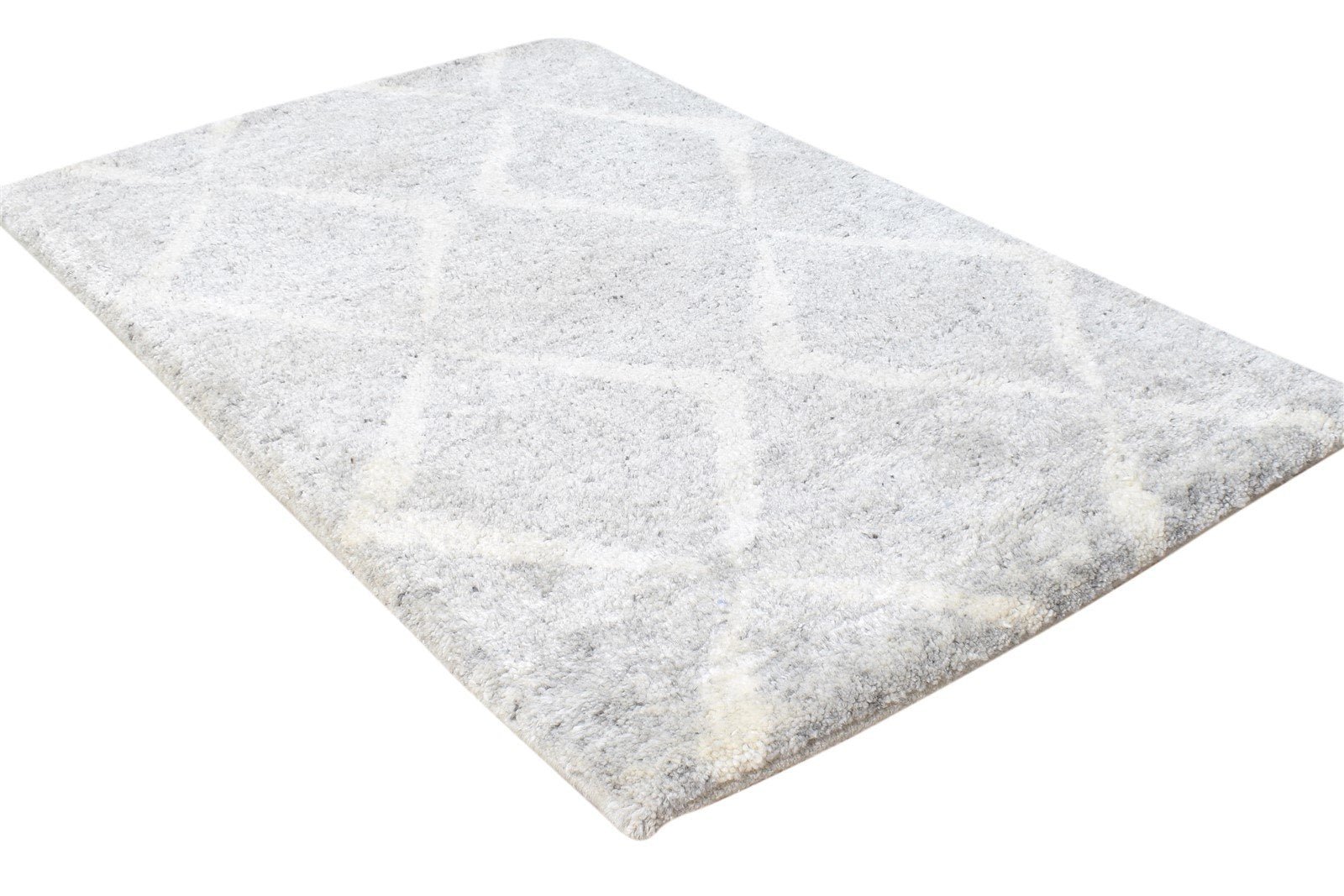 Wool Silk Grey Rug 2' X 3' Shag Hand Knotted Moroccan Diamond Small Carpet   7864623235221