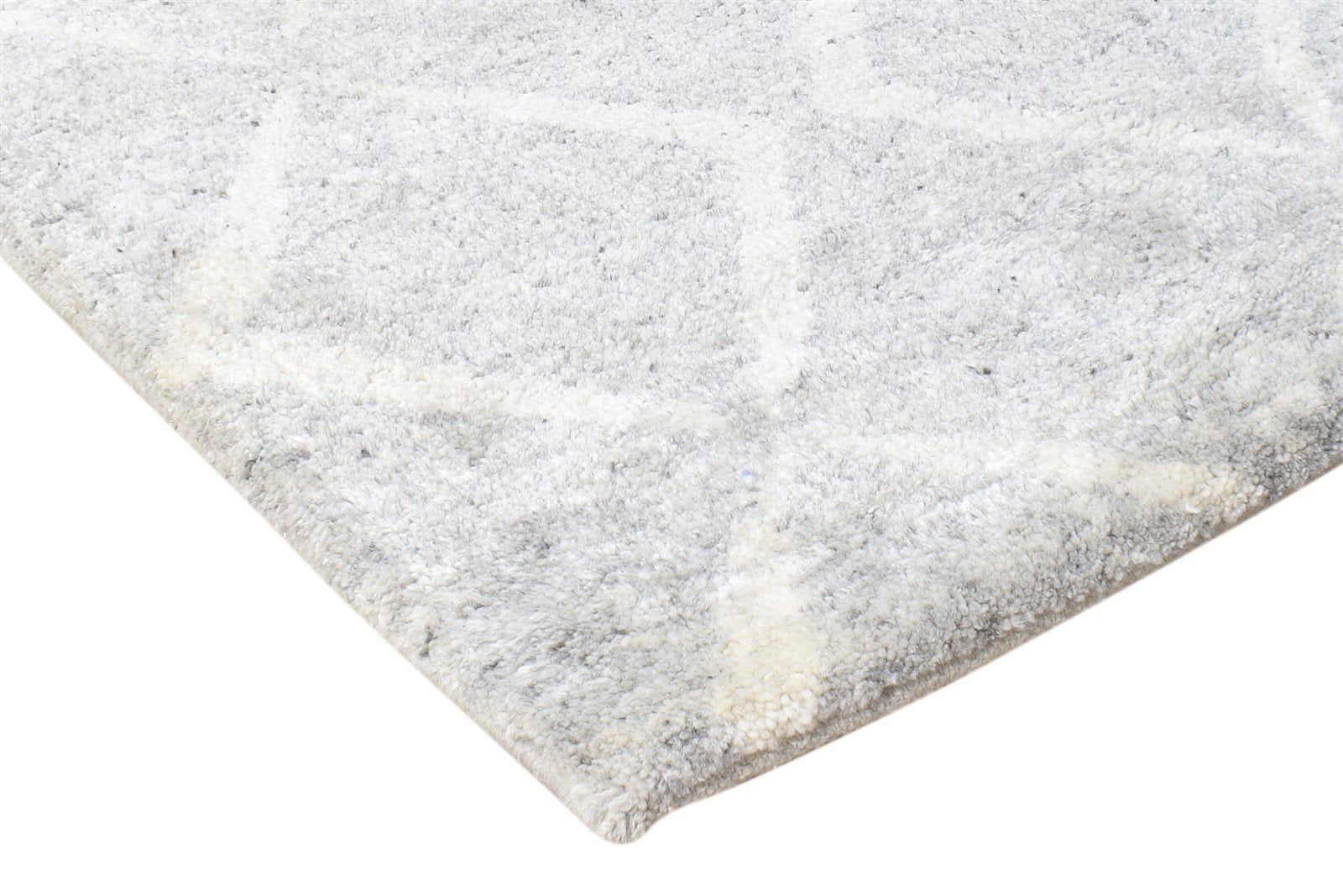 Wool Silk Grey Rug 2' X 3' Shag Hand Knotted Moroccan Diamond Small Carpet   7864623235221