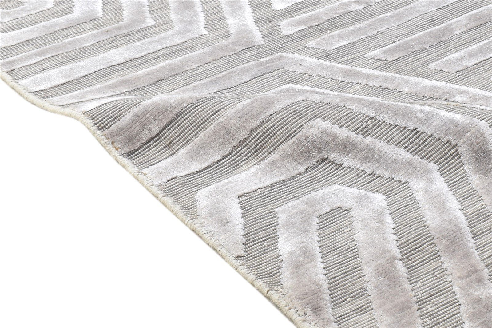 Wool Silk Grey Rug 2X8 Modern Jacquard Loom Scandinavian Geometric Small Runner   7864147050645