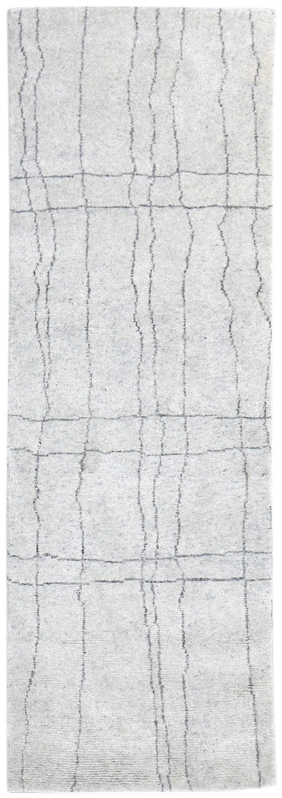 Wool Silk Grey Rug 3' X 8' Shag Hand Knotted Moroccan Abstract Small Runner   7864623497365