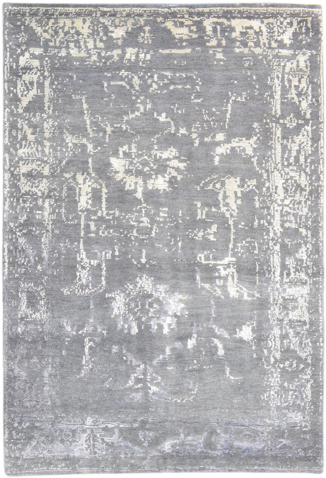 Wool / Silk Grey Rug 4X6 Modern Hand Knotted Oushak Distressed Room Size Carpet   7864082923669