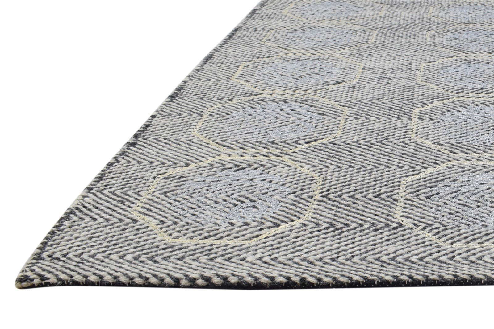 Wool / Silk Grey Rug 5' X 8' Modern Dhurrie Indian Circles Room Size Carpet   7864451268757