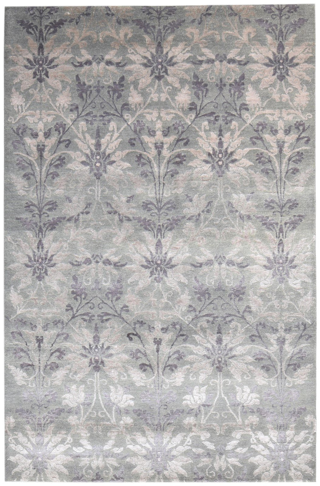 Wool / Silk Grey Rug 5X8 Modern Hand Knotted American Floral Room Size Carpet   7865207029909