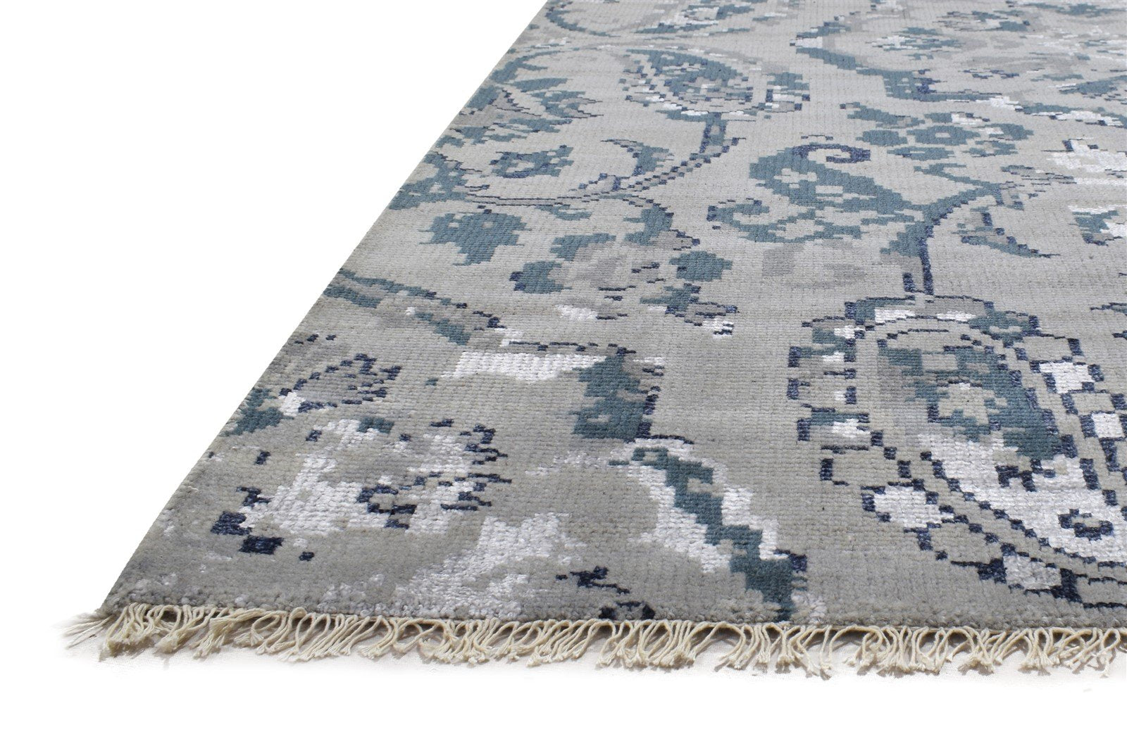 Wool / Silk Grey Rug 5X8 Modern Hand Knotted Indian Paisley Room Size Carpet   7864512250005