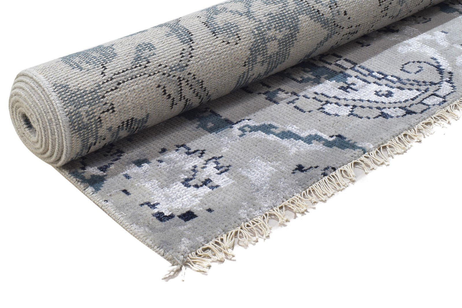 Wool / Silk Grey Rug 5X8 Modern Hand Knotted Indian Paisley Room Size Carpet   7864512250005