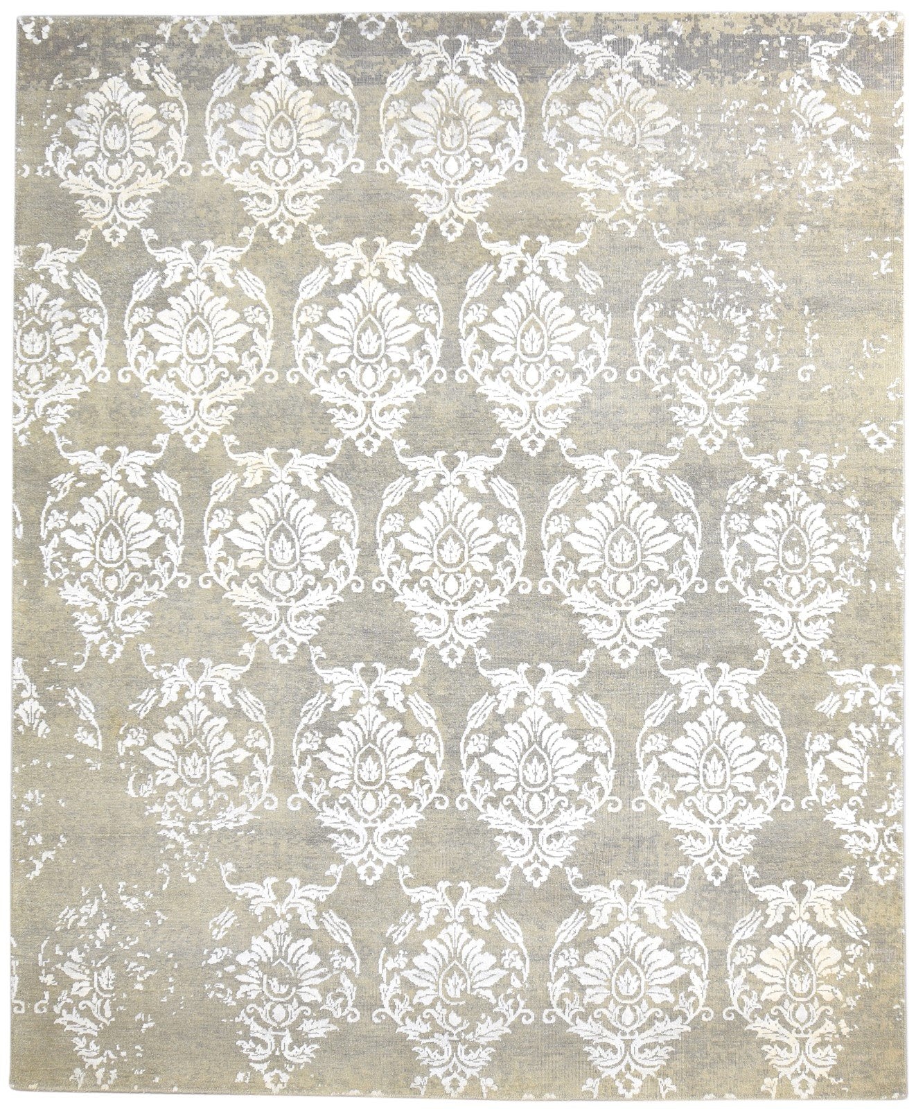 Wool / Silk Grey Rug 8' X 10' Modern Hand Knotted European Damask Large Carpet   7865106268309