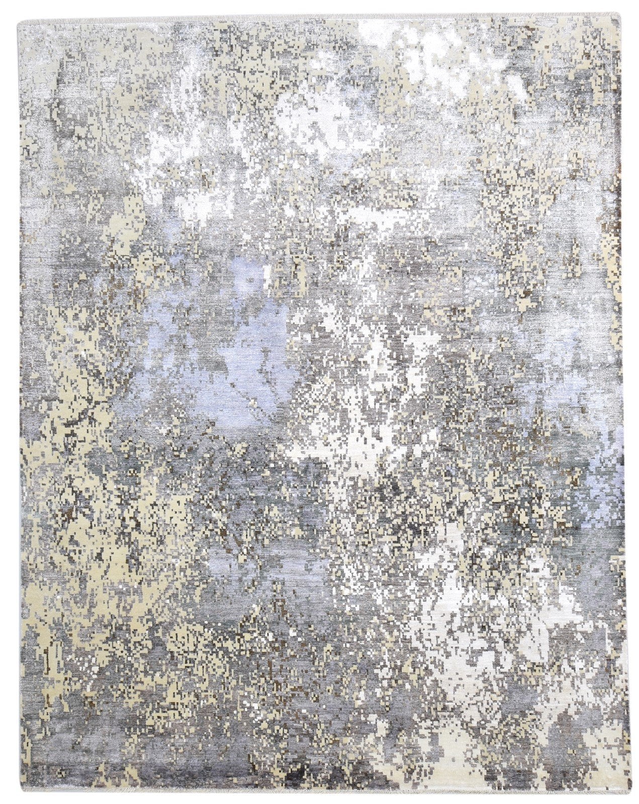 Wool / Silk Grey Rug 8' X 10' Modern Hand Knotted Indian Abstract Large Carpet   7864325210261