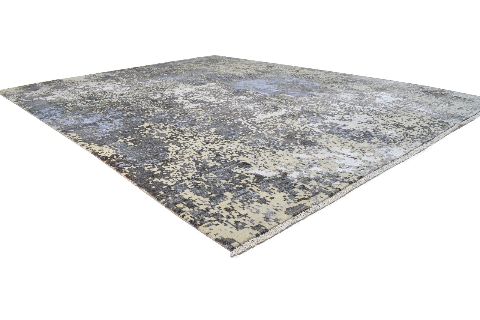 Wool / Silk Grey Rug 8' X 10' Modern Hand Knotted Indian Abstract Large Carpet   7864325210261