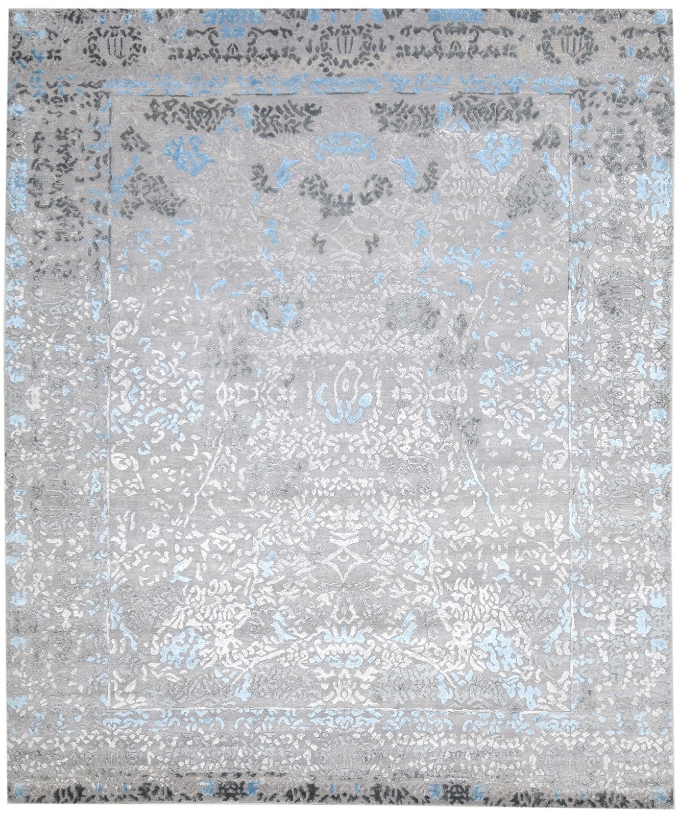 Wool / Silk Grey Rug 8' X 10' Modern Hand Knotted Indian Abstract Large Carpet   7864398086293