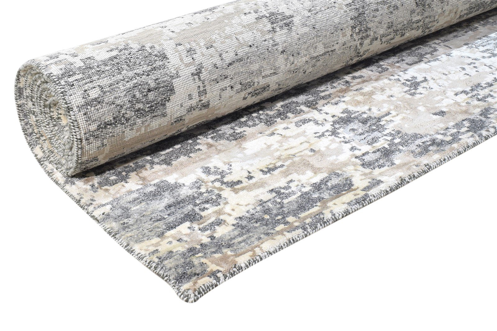 Wool / Silk Grey Rug 8X10 Modern Hand Knotted American Abstract Large Carpet   7864605999253