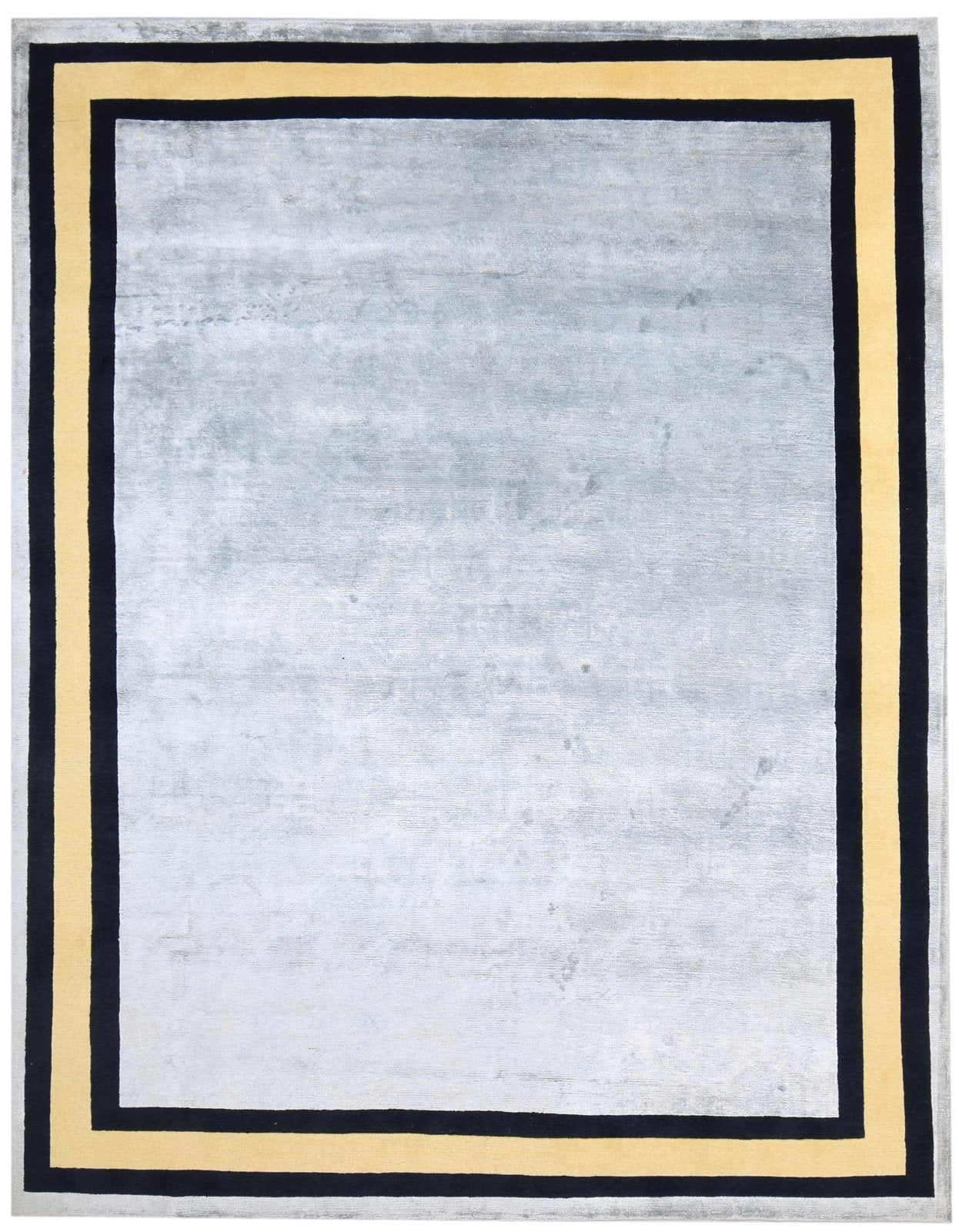 Wool / Silk Grey Rug 8X10 Modern Hand Knotted Scandinavian Bordered Large Carpet   7864911167637