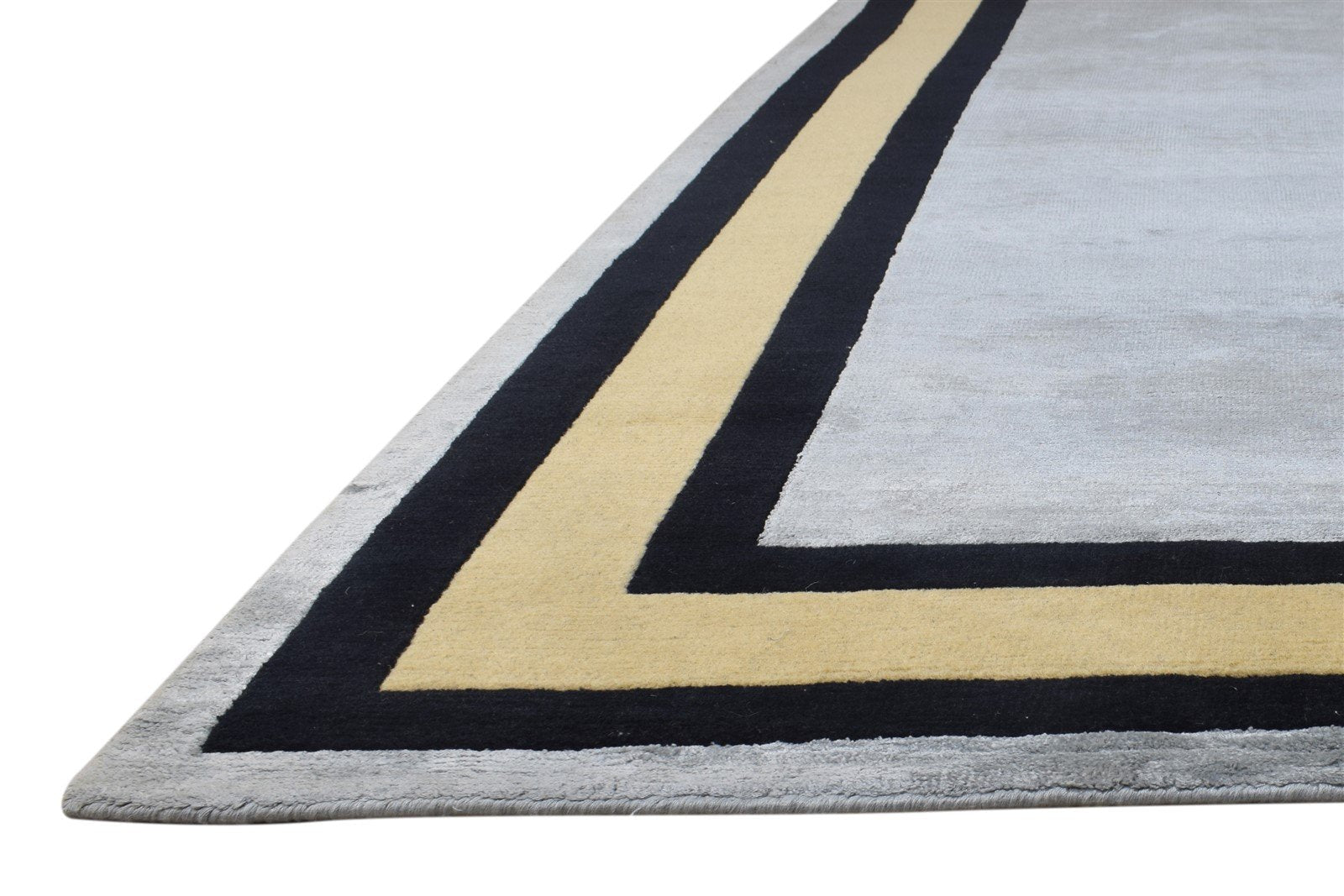 Wool / Silk Grey Rug 8X10 Modern Hand Knotted Scandinavian Bordered Large Carpet   7864911167637