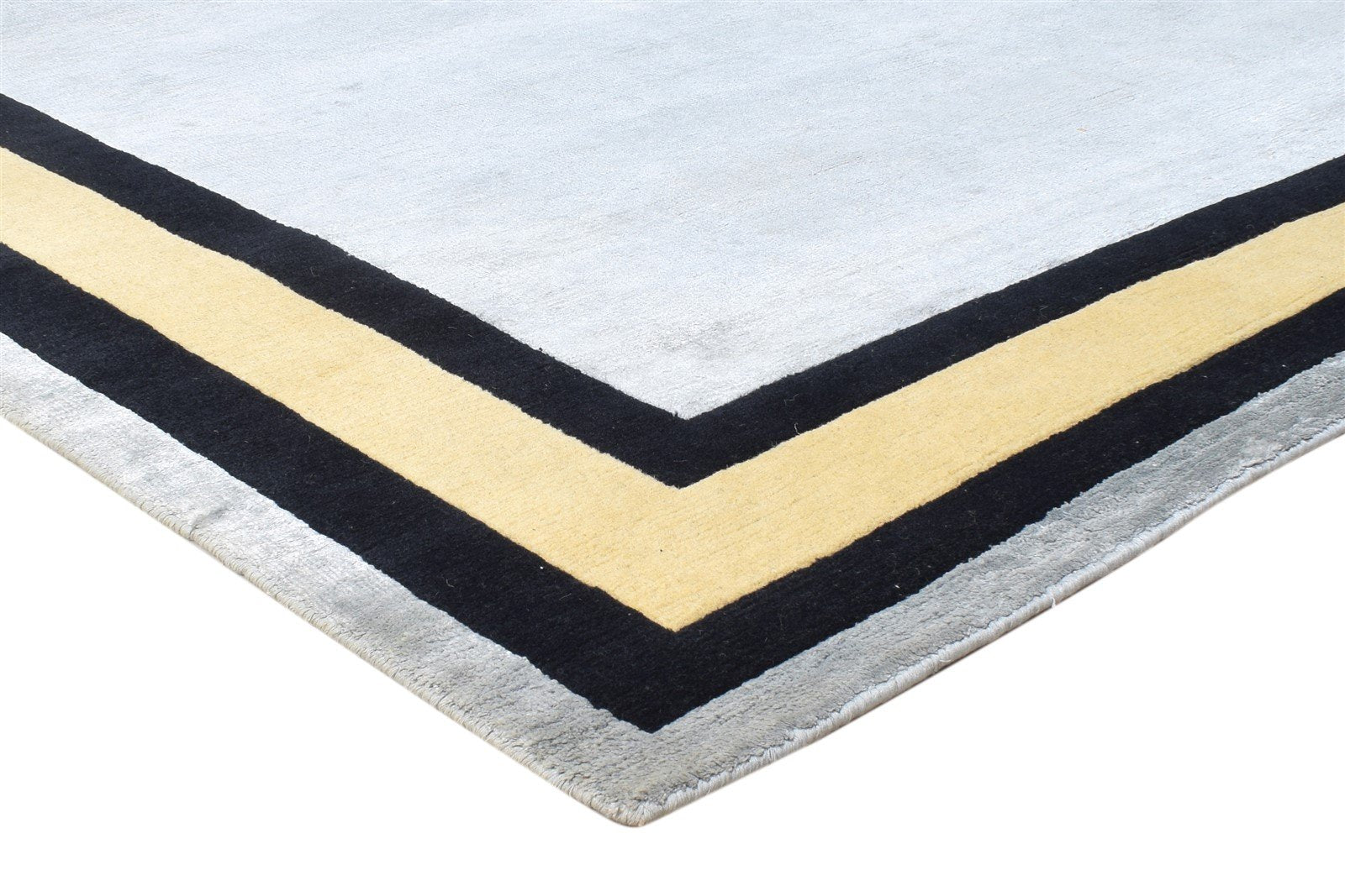 Wool / Silk Grey Rug 8X10 Modern Hand Knotted Scandinavian Bordered Large Carpet   7864911167637