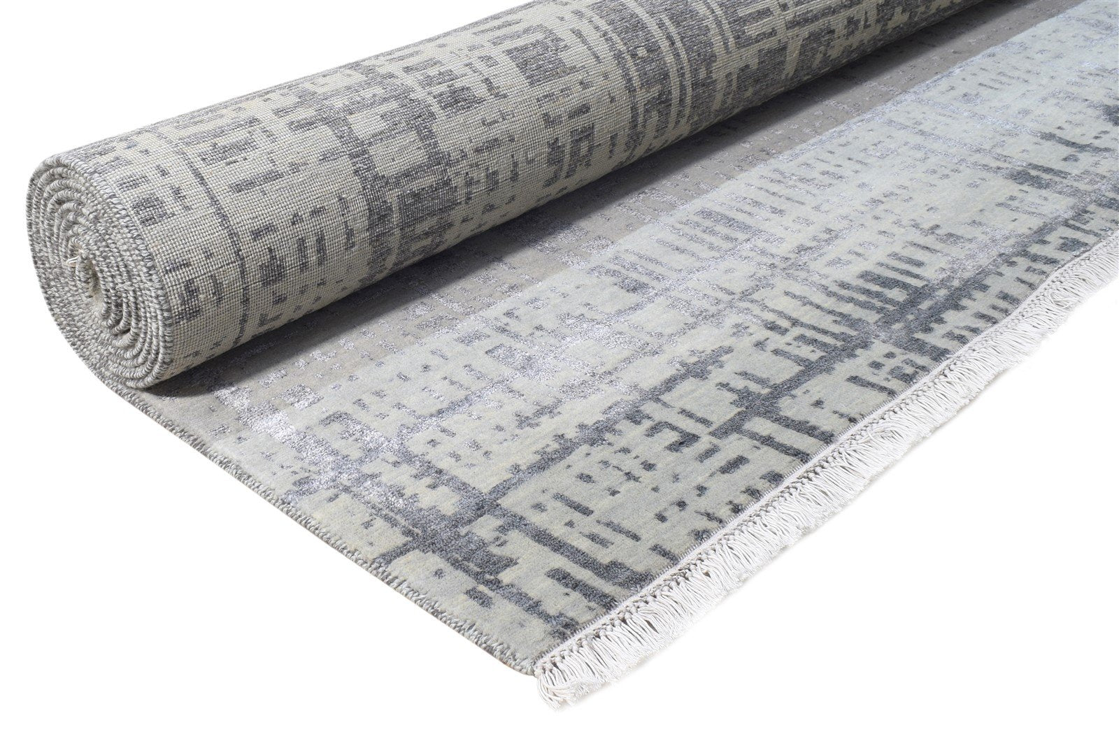 Wool / Silk Grey Rug 9X12 Modern Hand Knotted American Abstract Extra Large   7865146376341