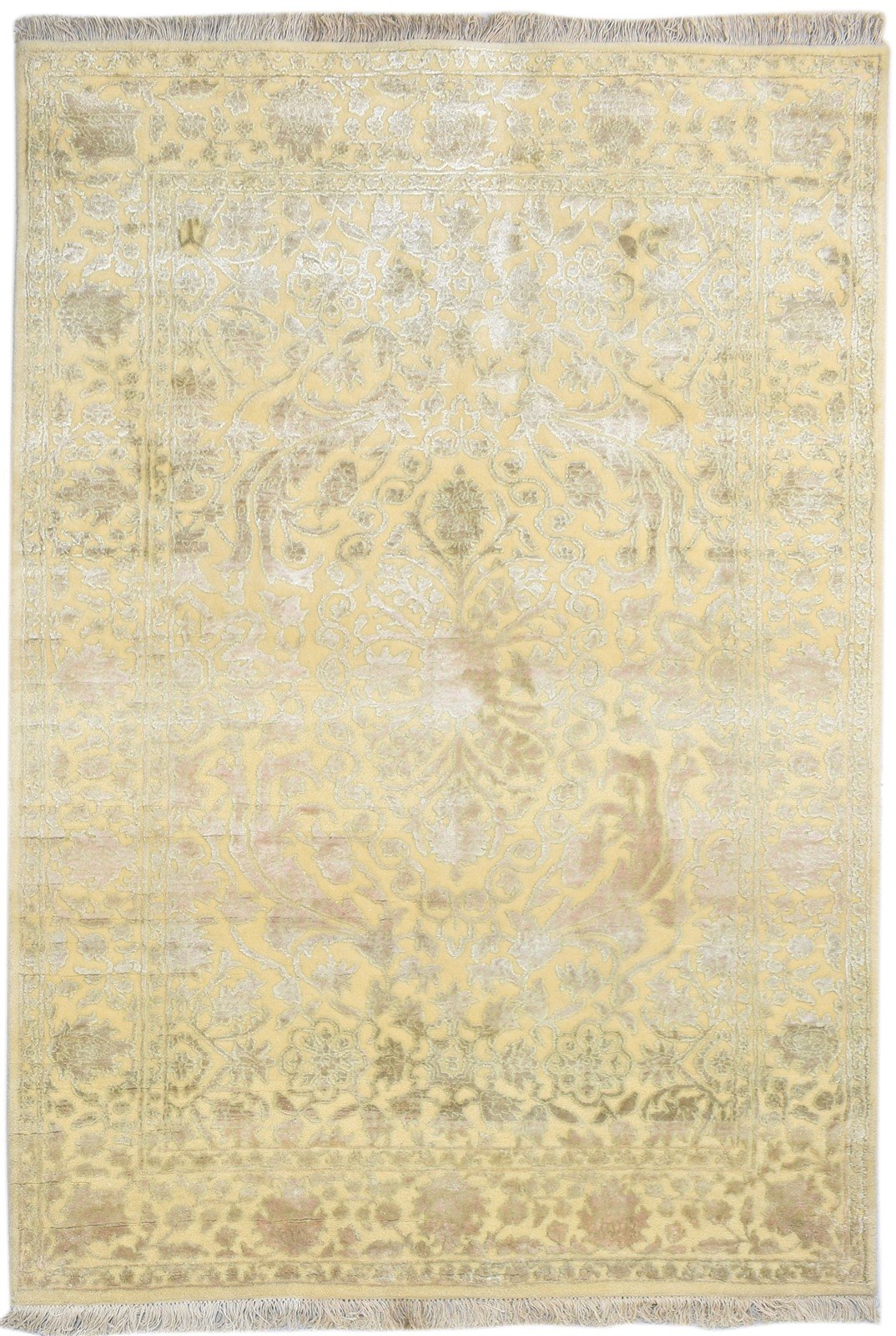 Wool Silk Ivory Persian Hand Knotted Kashan Oriental Carpet   7860692811925
