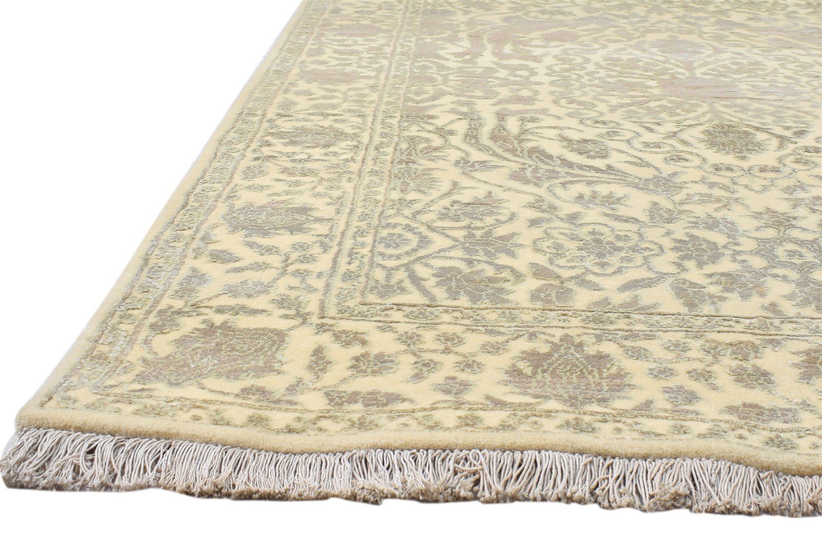 Wool Silk Ivory Persian Hand Knotted Kashan Oriental Carpet   7860692811925