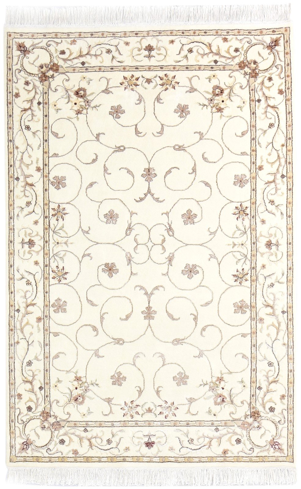 Wool / Silk Ivory Rug 4X6 Persian Hand Knotted Abbuson Oriental Room Size   7865126617237