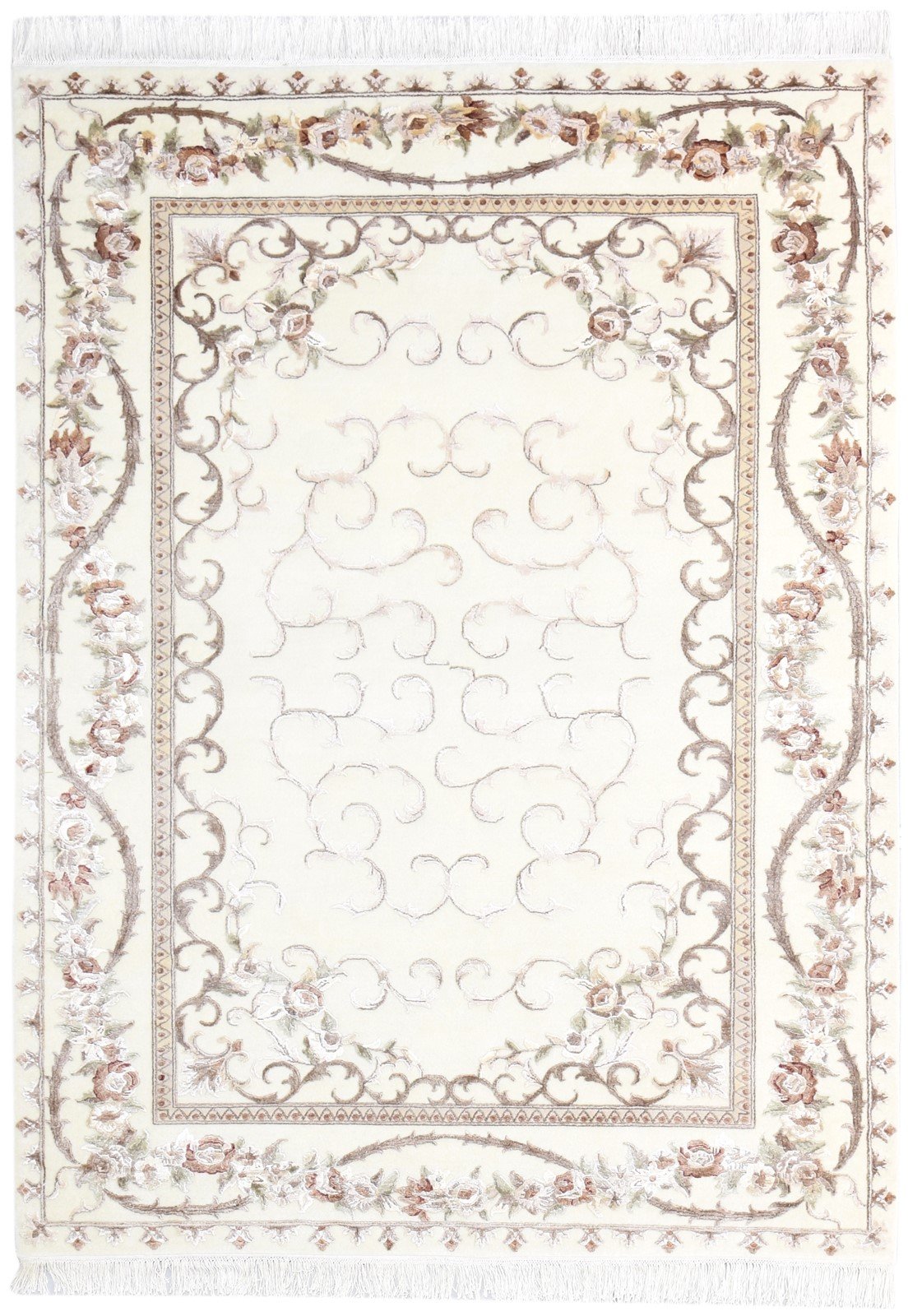 Wool / Silk Ivory Rug 6X8 Persian Hand Knotted Abbuson Oriental Room Size   7865125732501