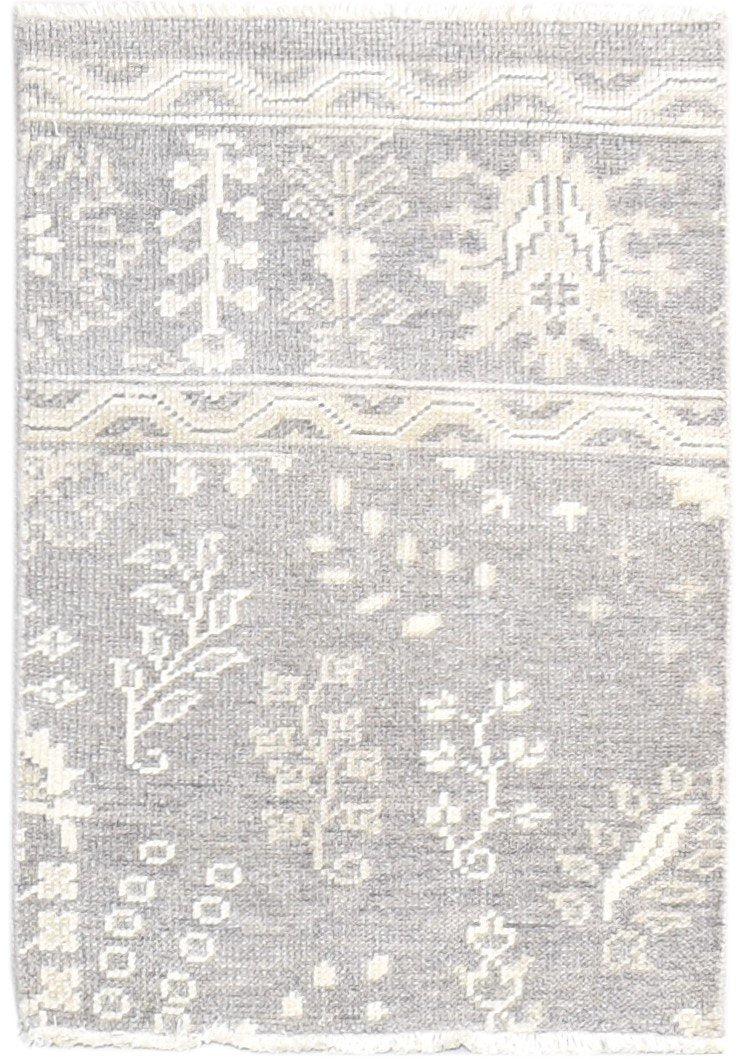 Wool Silk Light Grey Rug 2X3 Persian Hand Knotted Sarouk-Indian Oriental Small   7865051218069