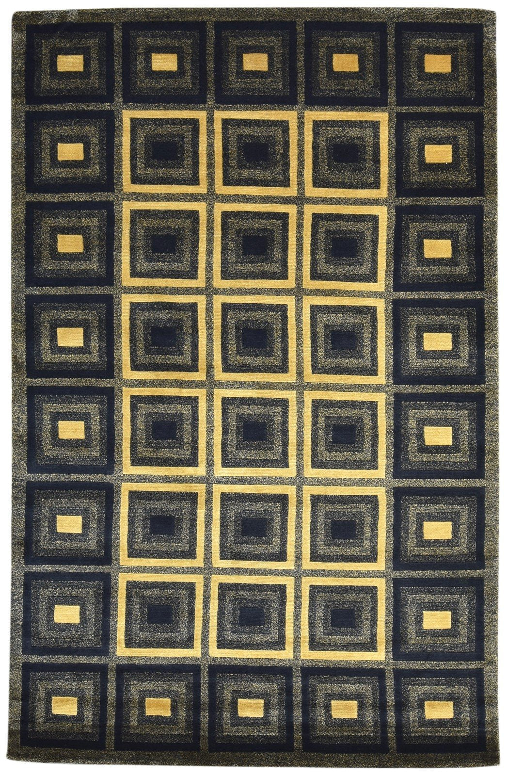 Wool / Silk Navy Blue Rug 6X9 Modern Hand Knotted Moroccan Geometric Room Size   7865070780565